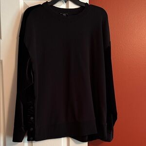 Athleta Black Crew Neck Top velvet on back
